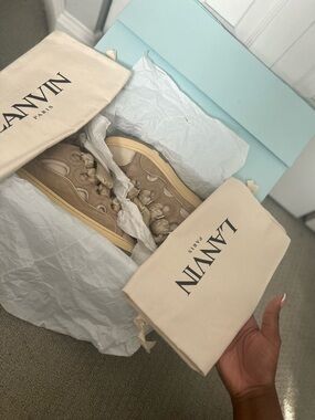 Lanvin Beige Suede & Leather Neutral-Tone Sneakers